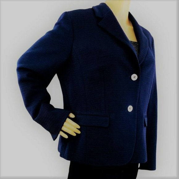 Nine West Women Jacket Long Sleeve Navy Blue Signature Buttons Lapel Collar Sz L